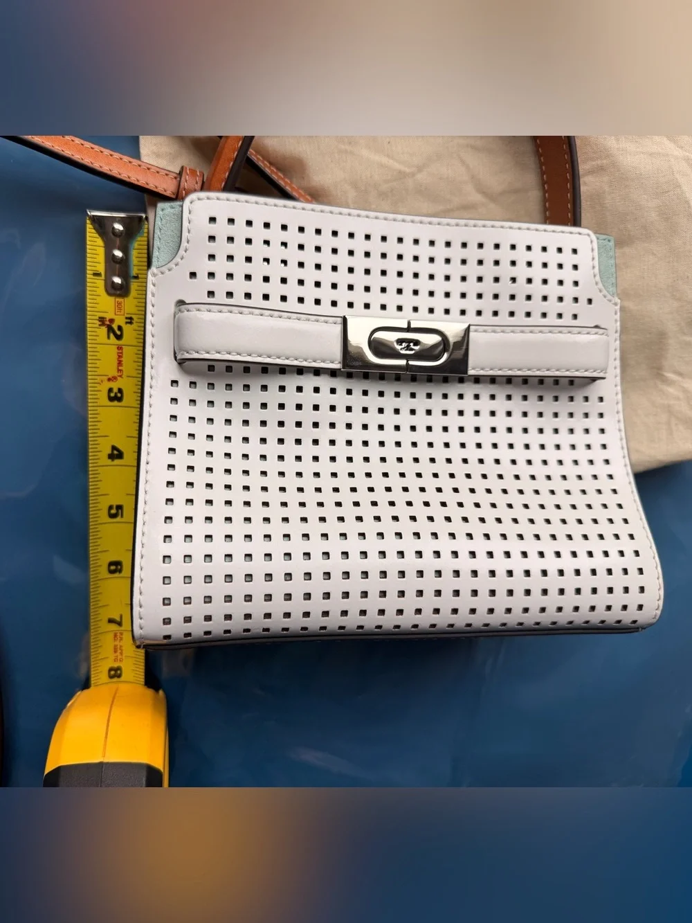 Tory Burch Lee Radziwill Mini Perforated Leather Crossbody Bag White Tan